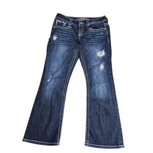 Maurices Bootcut Jeans Juniors 11/12 Short Sequin Distressed Patches Denim